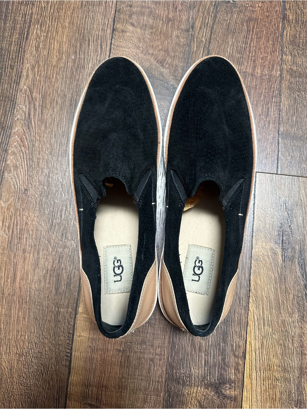 UGG Black and Chestnut Slip-On Suede Loafers
